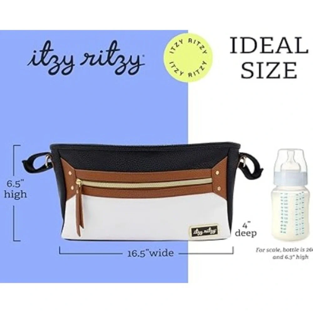 Itzy Ritzy Color Block stroller bag Black Brown Cream Herringbone NEW
